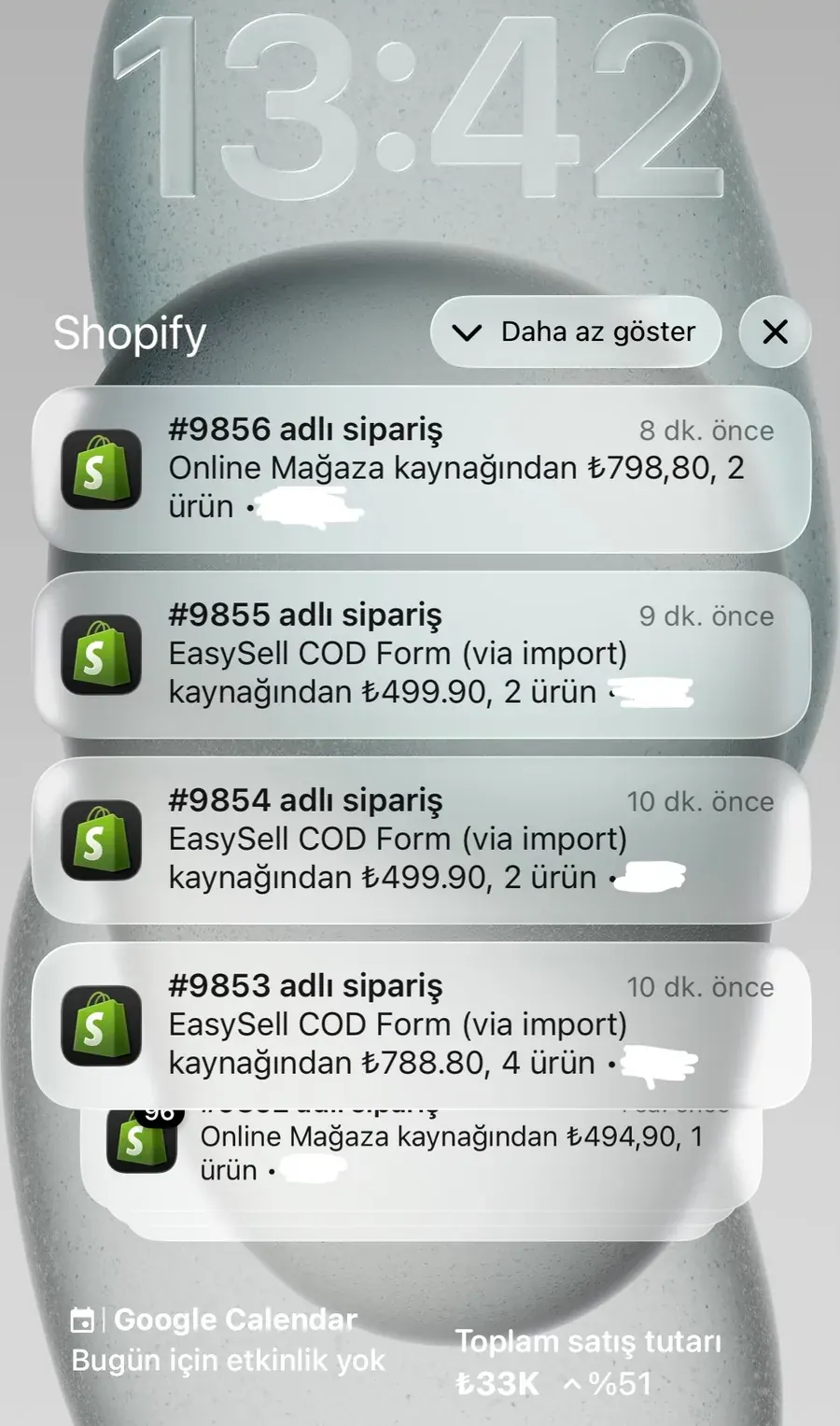Sipariş bildirimleri: Telefonun kilit ekranı