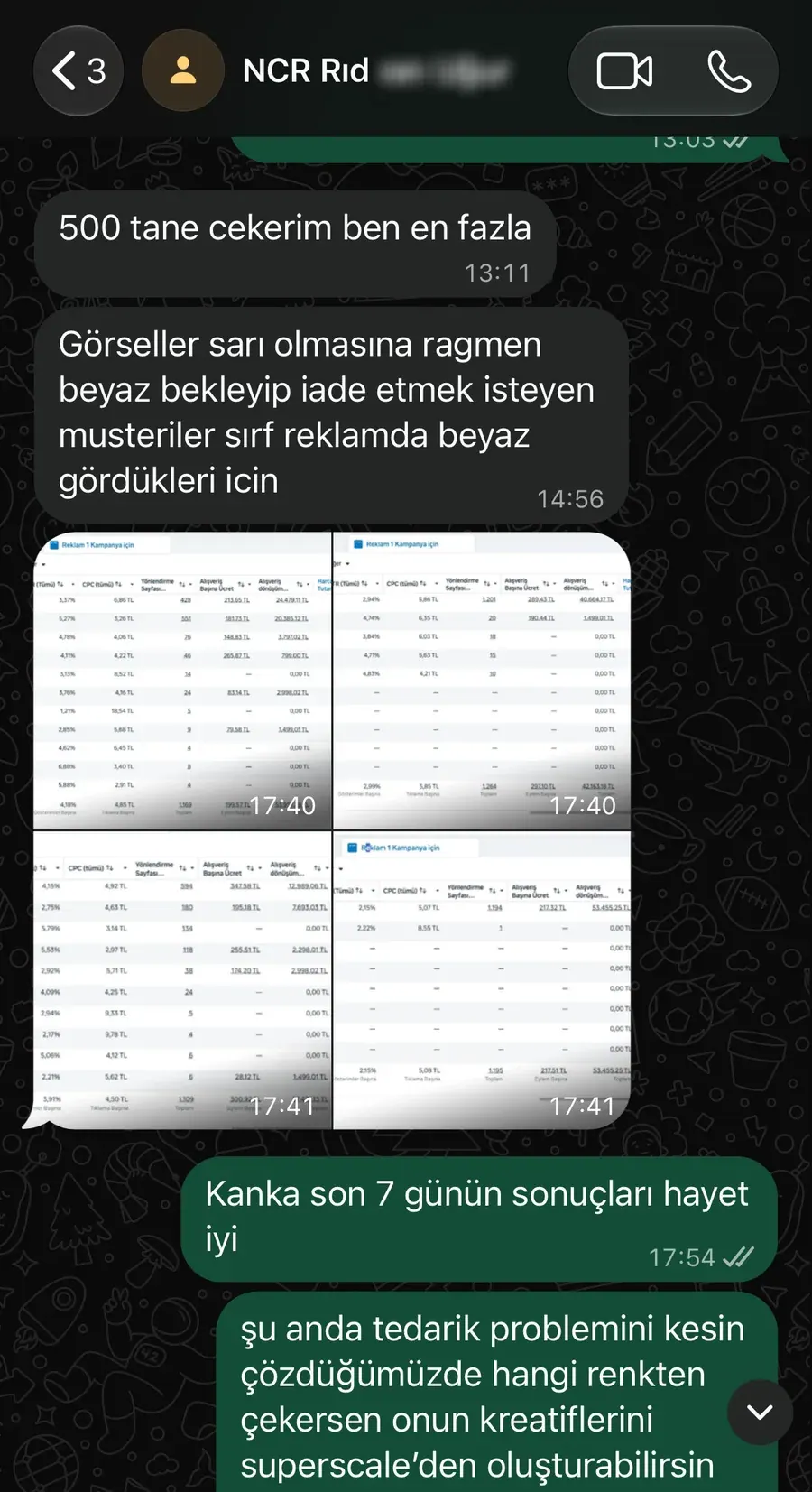 WhatsApp yazışması: Reklam raporu üzerinden